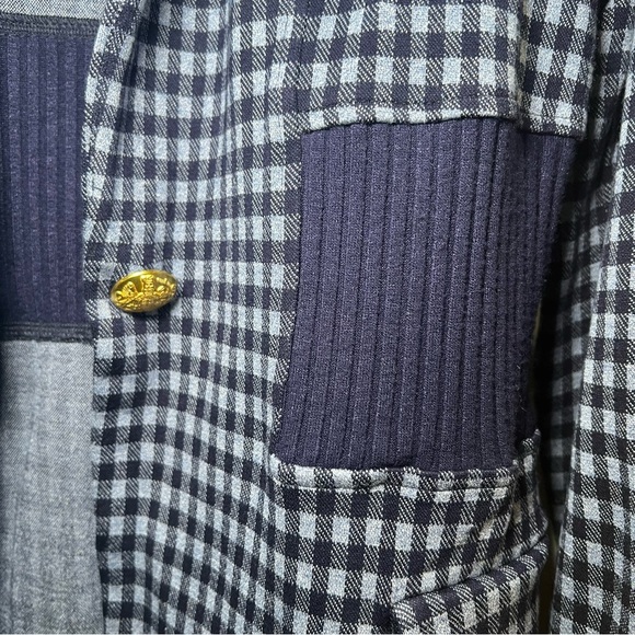 CABI | checkup blazer navy white plaid gold buttons unlined sz MEDIUM - Picture 7 of 13